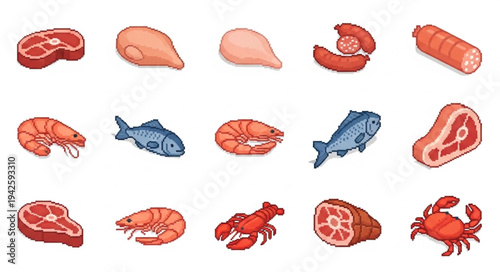 Assorted Meat and Seafood Products.