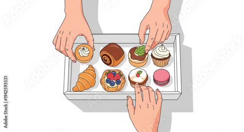 Assorted Pastries and Cakes on Tray.