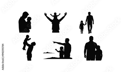 Paternal love silhouettes vector illustration showing fatherly care and family moments art