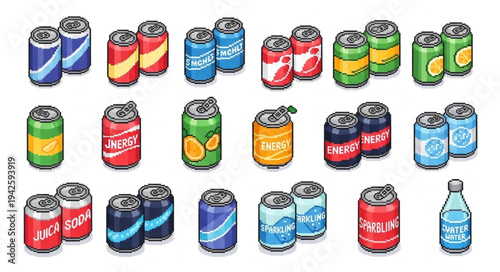 Assorted Soda Cans and Bottles.