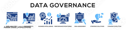 Glyphcolor - Data Governance web banner icon vector illustration concept