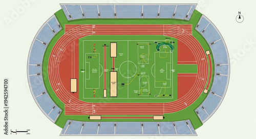 Aerial View of a Multi-Sport Stadium with Running Track.