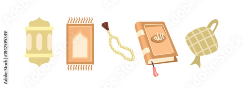 Islamic and Ramadan Celebration Elements Collection. Ramadan mubarak object. Eid al fitr object. Ramadan sticker.