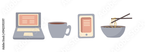 Digital Devices and Food Items Set. Cute sticker. Laptop and handphone sticker. Work sticker.