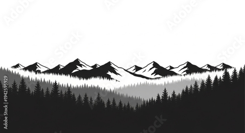 Black and White Mountain Landscape.