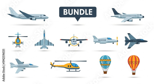Diverse Aircraft Bundle - Planes, Helicopters, and Balloons Collection.
