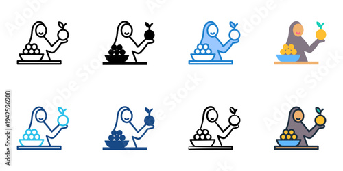 Tropical fruit seller icons set multiple style collection. Editable stroke 
