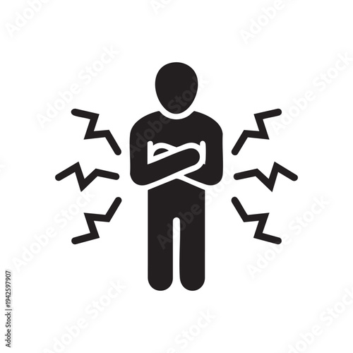 Frustrated Person Silhouette Expressing Anger And Stress With Jagged Lightning Bolt Accents Symbolizing Intense Negative Emotions And Emotional Turmoil