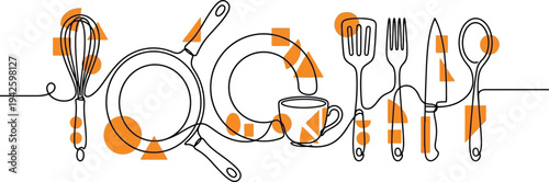 Kitchen Appliances and Cooking Utensils Seamless Pattern, Hand Drawn Line Art Doodles of Mixer, Blender, Toaster and Gourmet Tools Illustration
