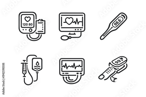 Essential Medical Monitoring Tools and Patient Vital Measurement Icons