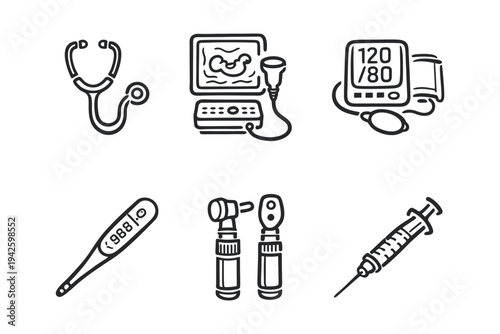 Healthcare Medical Diagnostic Instruments Line Art Icons Set