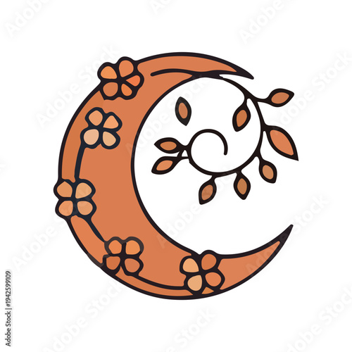 Boho Floral Crescent Moon Icon
