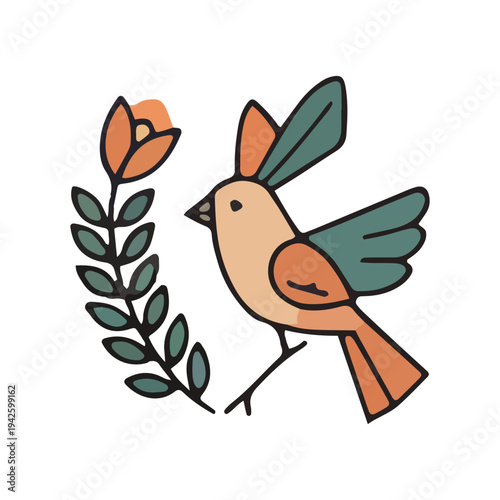 Cute Bird and Flower Illustration