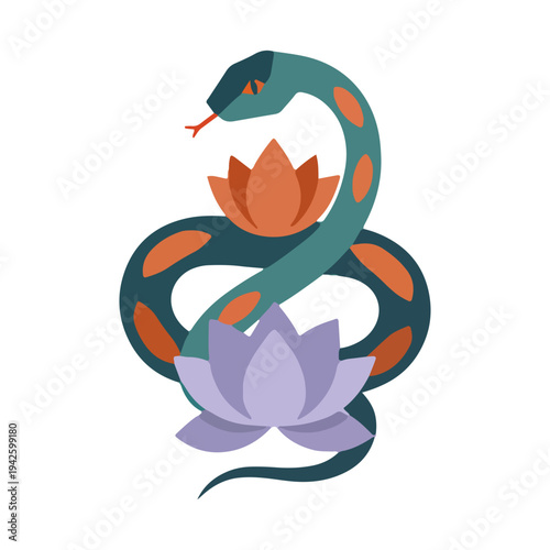 Snake and Lotus Flower Icon