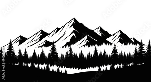 Black and White Mountain Landscape.