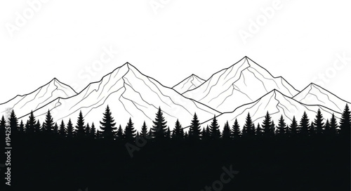 Black and White Mountain Landscape.