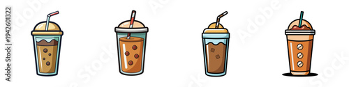 Four iced coffee drinks in different styles vector illustration