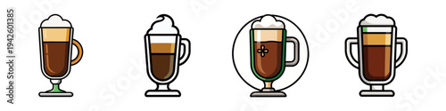 Irish coffee drinks in different glasses vector illustration