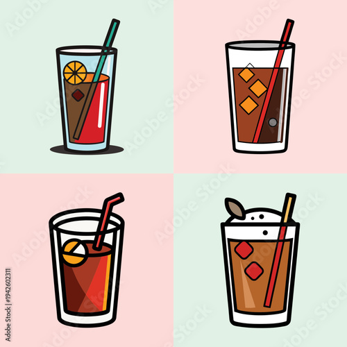 Colorful rum and coke variations vector illustration, flat design