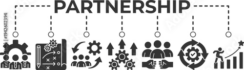 Partnership banner web icon set vector illustration for business teamwork collaboration, strategic planning, cooperation, shared goals, trust building and corporate partnership concept
