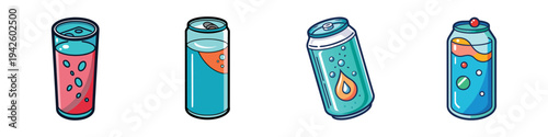 Colorful seltzer water cans vector illustration, flat design graphics