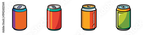 Colorful soda cans vector illustration, flat design, drink set