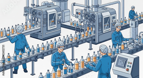 Bottling Factory Workers in Action.