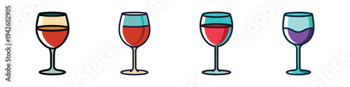 colorful wine glasses with different drinks vector illustration
