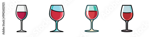 Four wine glasses with different levels of red wine vector illustration