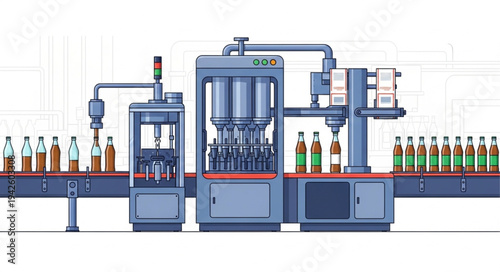 Bottling Machine Filling Beverage Bottles.