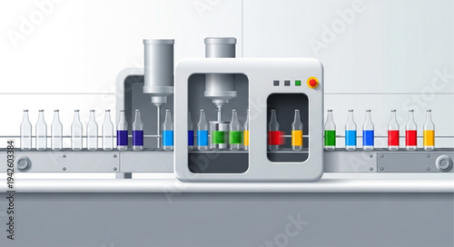 Bottling Machine Filling Beverage Bottles.