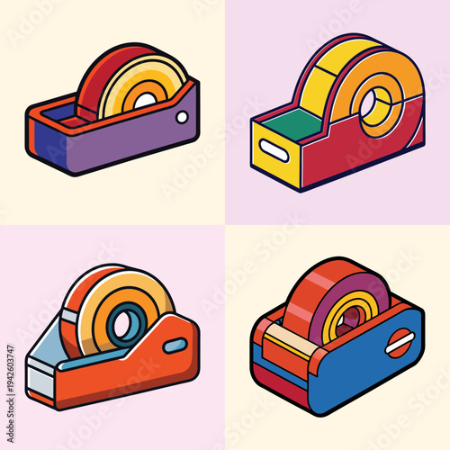 Colorful tape dispensers in various angles vector illustration