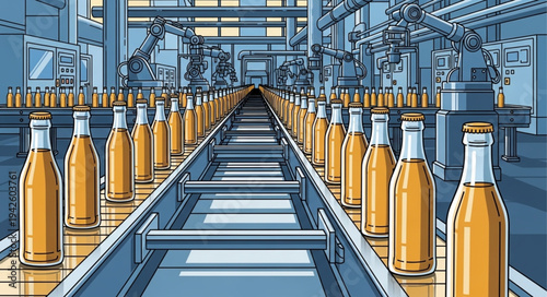Bottles on Conveyor Belt Factory.