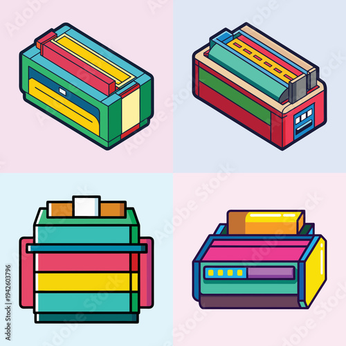 Colorful toner cartridges vector illustration, flat design graphics