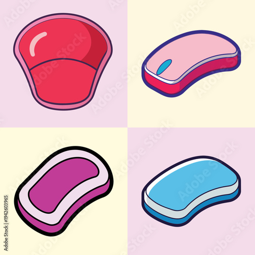Colorful mouse wrist rest set vector illustration, flat design graphics