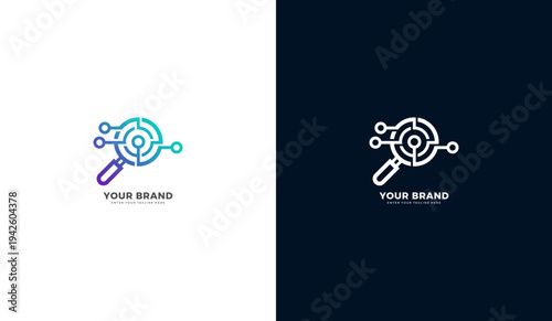 Fotografía Digital search and network nodes modern logo template.