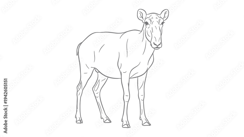 Fototapeta premium Saiga Antelope Sketch: Detailed line drawing of a Saiga antelope, showcasing its distinctive large nose and slender build.