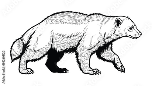 Wolverine Illustration: A detailed monochrome illustration of a wolverine.