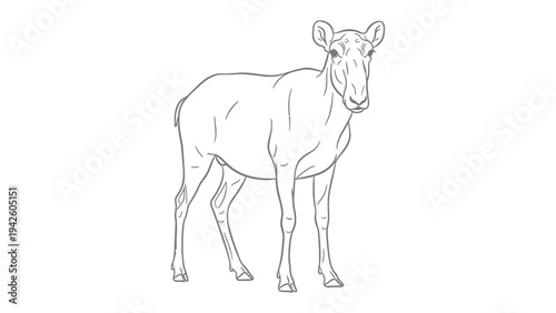 Saiga Antelope Sketch: Detailed line drawing of a Saiga antelope, showcasing its distinctive large nose and slender build.
