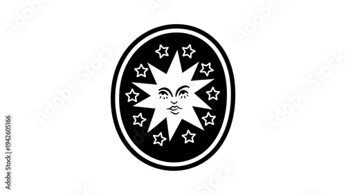 sun and stars, black isolated silhouette