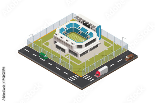 Modern Isometric  Stadiums, arenas and rink set in side of the road , Web Banners, Suitable for Diagrams, Infographics, Book Illustration, Game Asset, And Other Graphic Related Assets