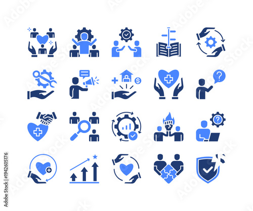 Community Leadership Icon Collection,  featuring Public Service, Community Support, Leadership, Social Welfare,Program, Cooperation Network, Trust Building.