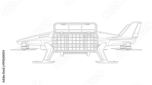 Futuristic Vehicle Schematic: A detailed outline of a sleek, advanced transport concept, showcasing innovative design and technological ingenuity.