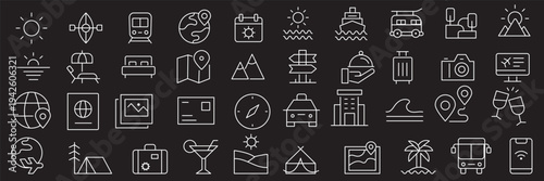 Travel icons set: editable line icons for vacation, outline and linear symbols