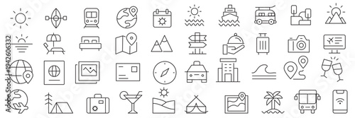 Travel icons set: editable line icons for vacation, outline and linear symbols