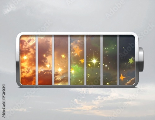 朝焼けから夜空への移り変わりをバッテリーの充電状態で表現したコンセプト画像