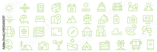 Travel icons set: editable line icons for vacation, outline and linear symbols