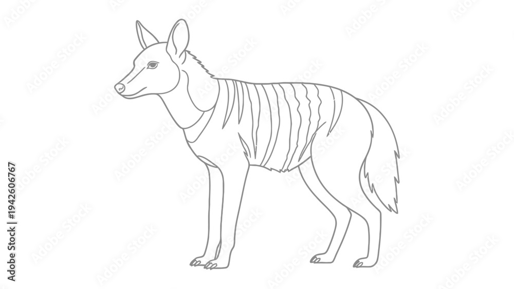 Fototapeta premium Line Art of Aardwolf: A minimalist illustration of an aardwolf showcases its unique characteristics, highlighting the animal's slender build and distinctive striped markings.