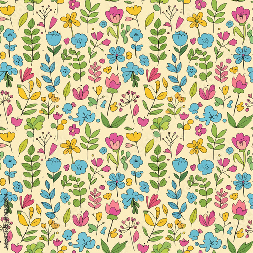 Seamless floral design with small blossoms and balanced modern layout