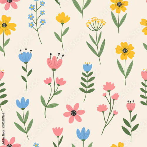 Subtle floral background with scattered blossoms and earthy pastel tones